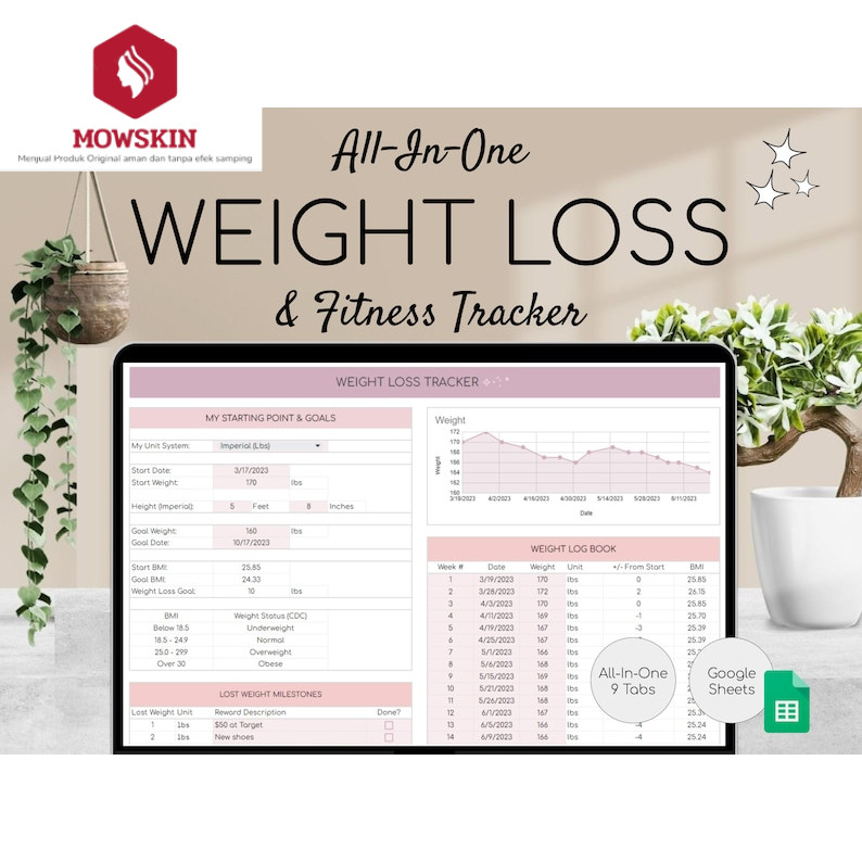 Weight Loss Planner AIO - Google Spreadsheet - Fitness Tracker - Meal Planner - Calorie Tracker
