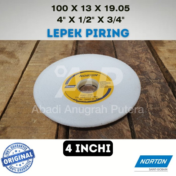 Batu Gerinda Poles 4 inch 100x13x19,05 NORTON Mata Gurinda Asah Duduk Piring Lepek Putih Flaring Dis