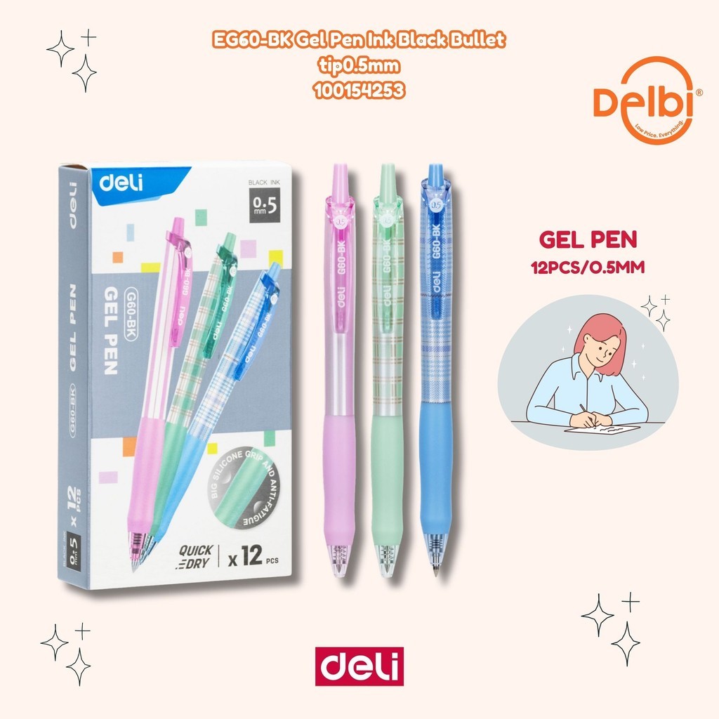 

BOBOMART X Deli EG60 Retracable Gel Pen / Pulpen Gel Cetak 0.5 mm Tinta Hitam Desain Corak EG60-BK Gel Pen Ink Black Bullet tip0.5mm