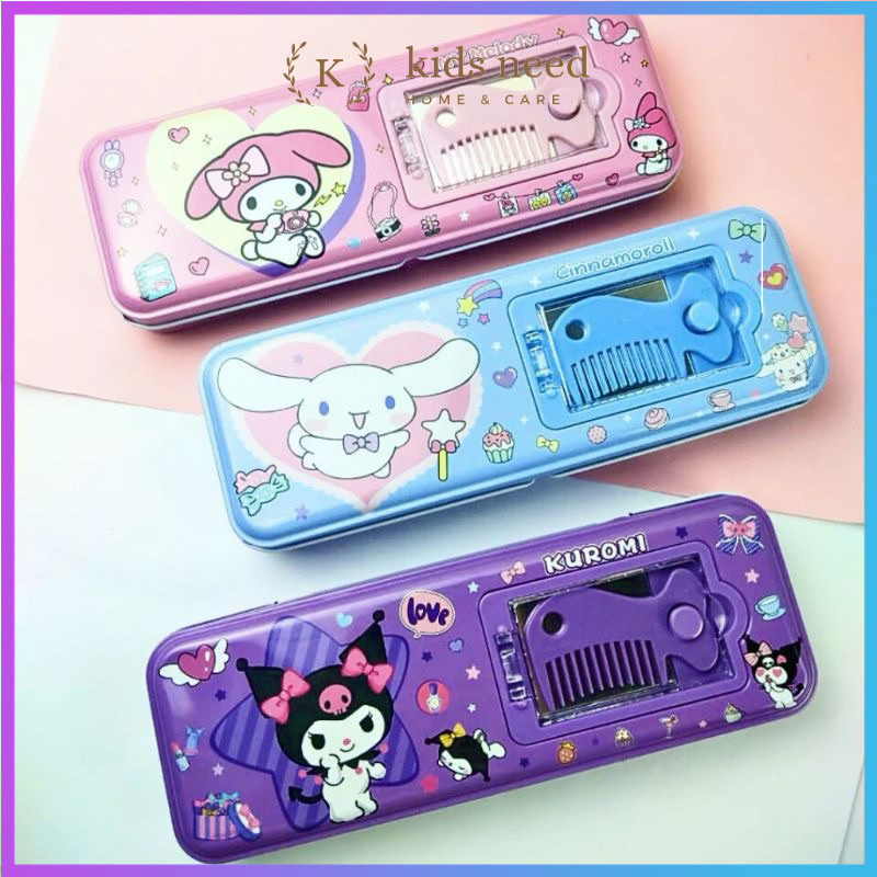 

Kotak Pensil Kaleng 2 Susun / pencil case cermin + sisir Kuromi Set Tempat Pensil Kaleng Sisir Kaca Karakter Sanrio