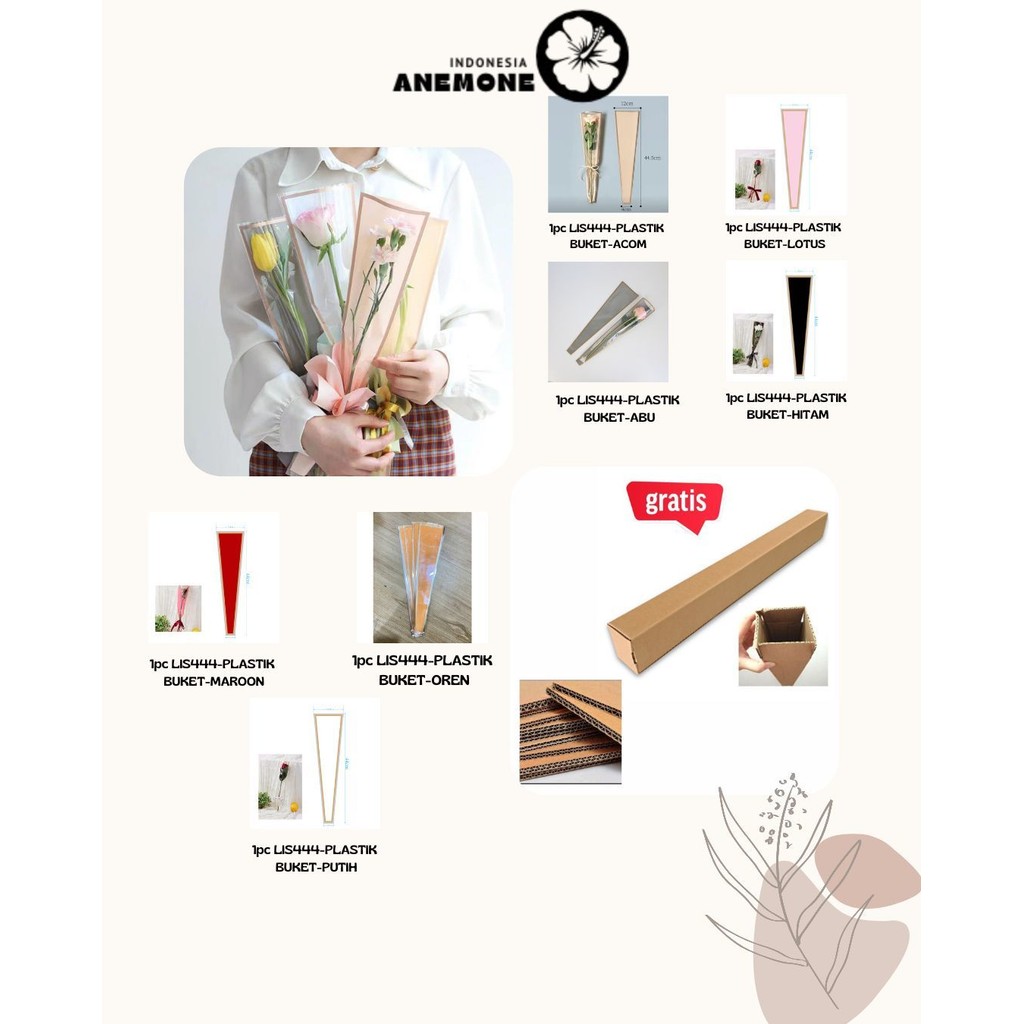 

ANEMONE - 1pc LIS444 Plastik Bunga Mawar 1 tangkai (ecer per lembar) / Wrapping Plastik untuk Mini Buket Rose