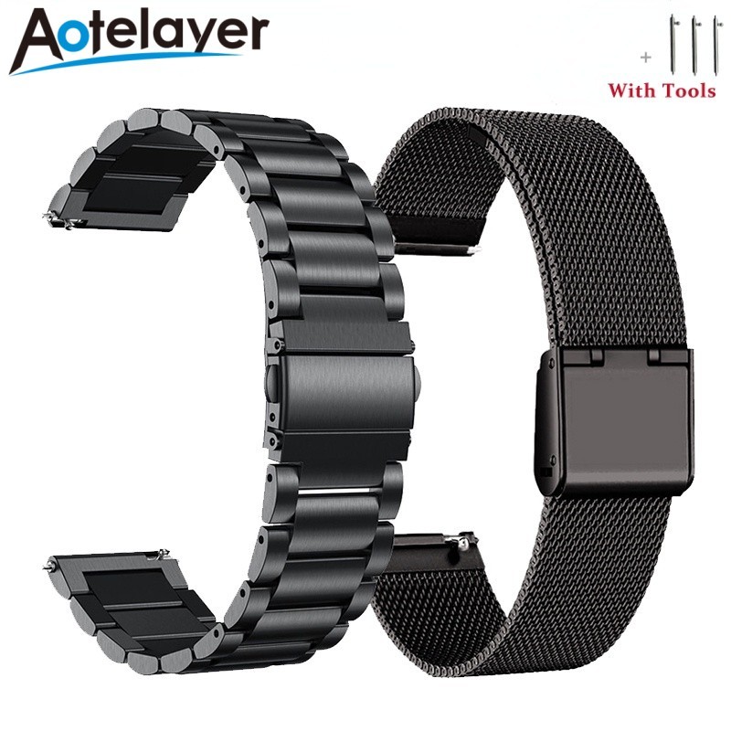 

18mm 20mm 22mm 24mm Width Quick Release Full Stainless Steel Watchband Wristwatch Universal Flat Head Watch Strap Accessories