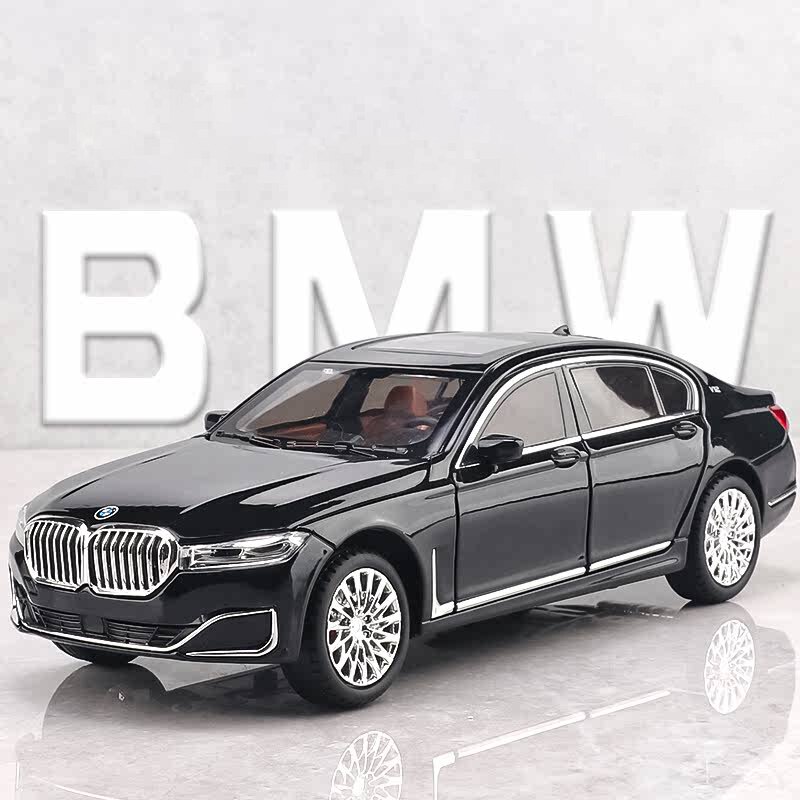 1:24 Diecast model mobil BMW 760 Li THE7 suara lampu ban koleksi Hobi pajangan hadiah