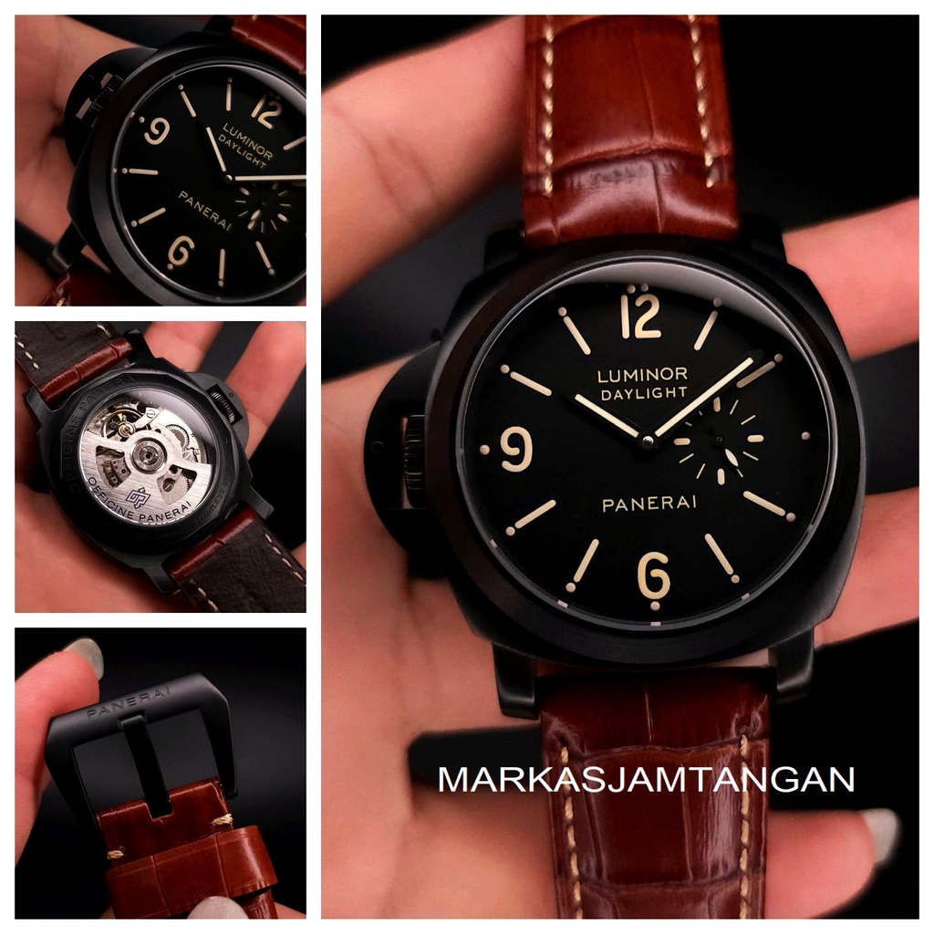 Jam Tangan Pria - Jam Cowok - Arloji Luminor Panerai PREMIUM Daylight Automatic Brown Leather Men Wa