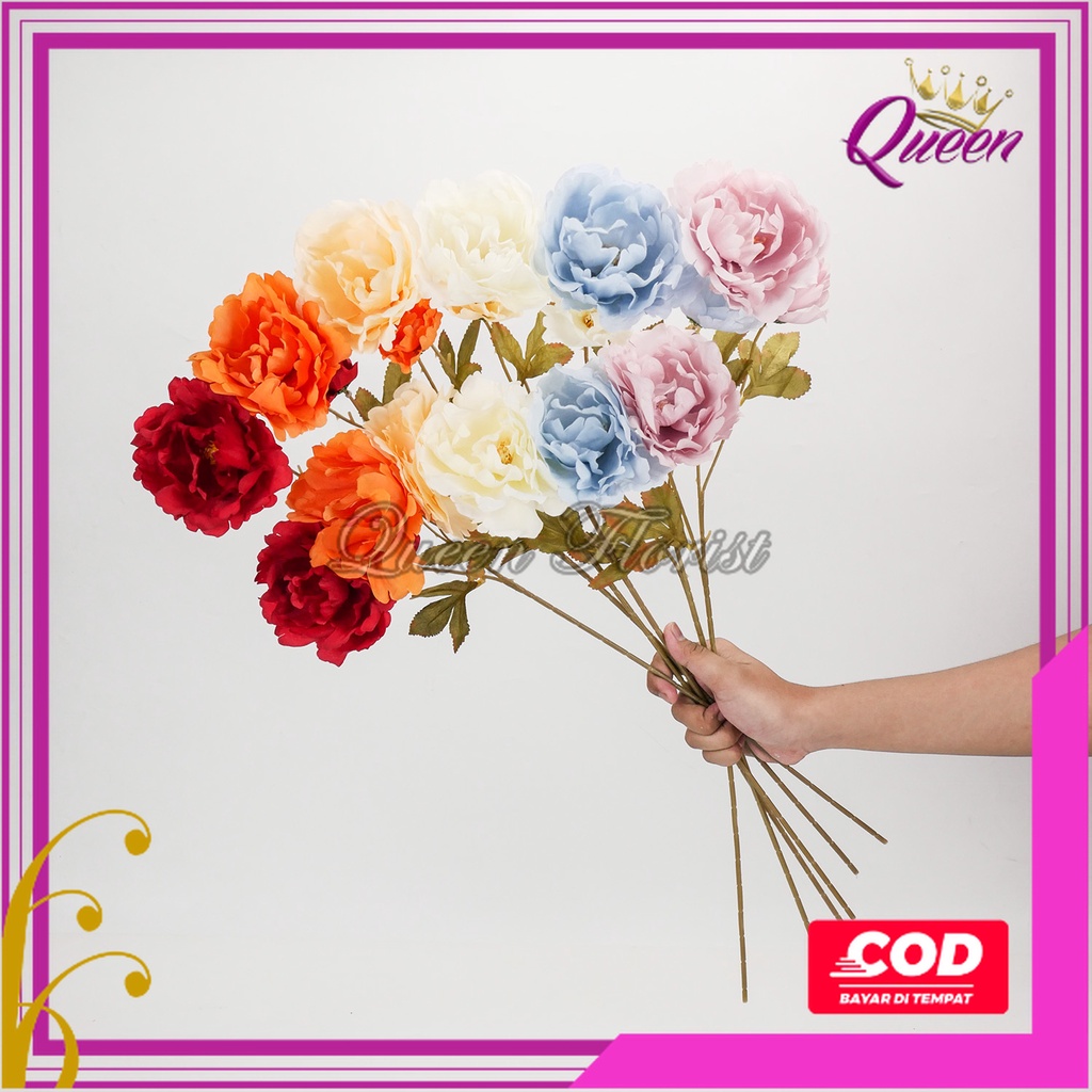 Bunga Mutan Peony Jumbo Tangkai Panjang Cabang 3 Flowers Besar 11cm Panjang 65cm Bunga Palsu Moutan Peoni Artficial Tanaman Hias Dekorasi Pelamaninan Bucket Hiasan Pojok Ruangan Hotel Rumah Cafe Artifisial Import Premium Murah