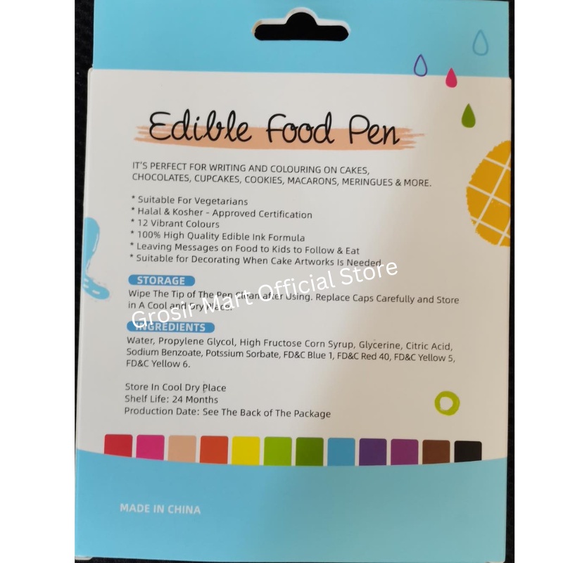 

GFD GM Isi 12 Spidol Bento Pensil Bento Dekorasi Hias Bento Hias Roti Kue 1 set isi 12 warna Edible