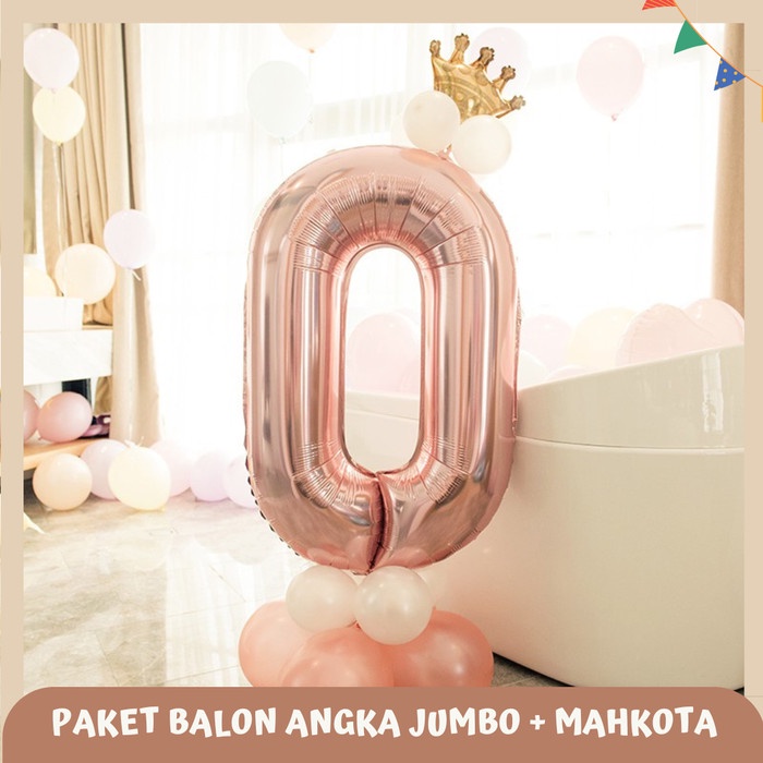 Paket Balon Angka Jumbo Crown Mini/ Balon angka 100 cm Rosegold - 0