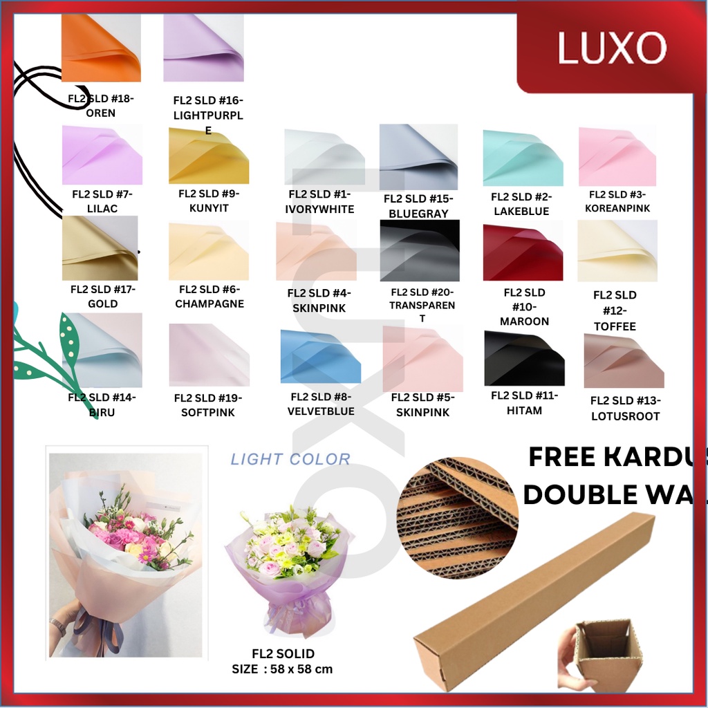 

LUXO - (5 LEMBAR) - FL2 SOLID Kertas Bunga Buket Warna Polos/Kertas Buket Bunga Florist Cellophane