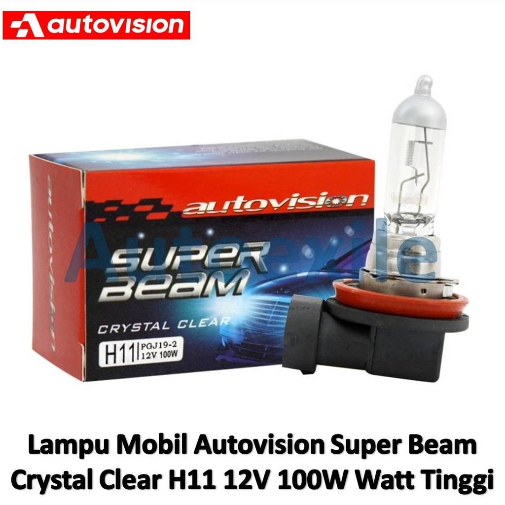 Autovision Super Beam Crystal Clear H11 12V 100W Watt Tinggi Original Kuning Standard Lampu Halogen 