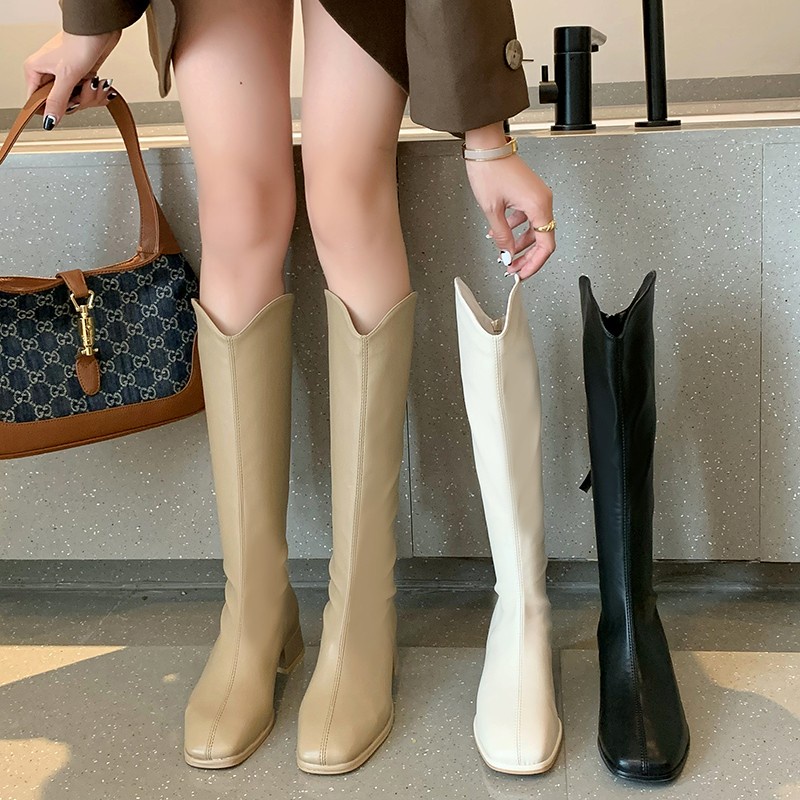 Women's knee-high knight boots, slim-height boots