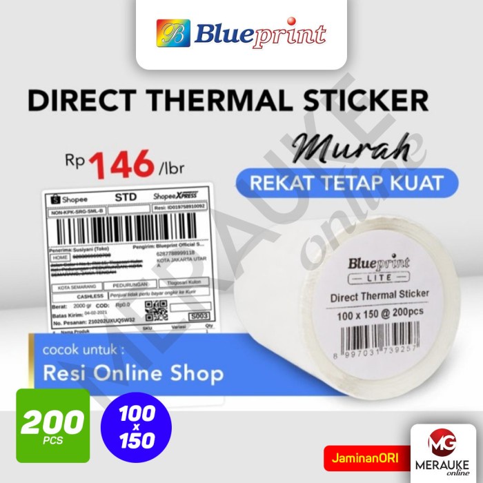

BLUEPRINT Direct Thermal Sticker / Kertas Print Resi 100mm x 150mm