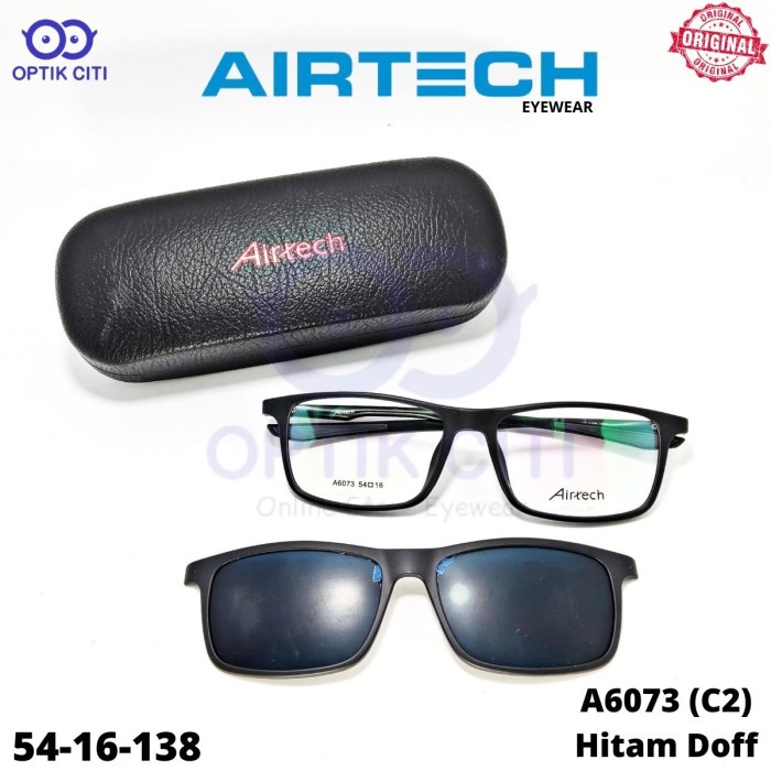 Frame Kacamata Pria Clip On AIRTECH A 6073 Original - C2 (Hitam Doff)