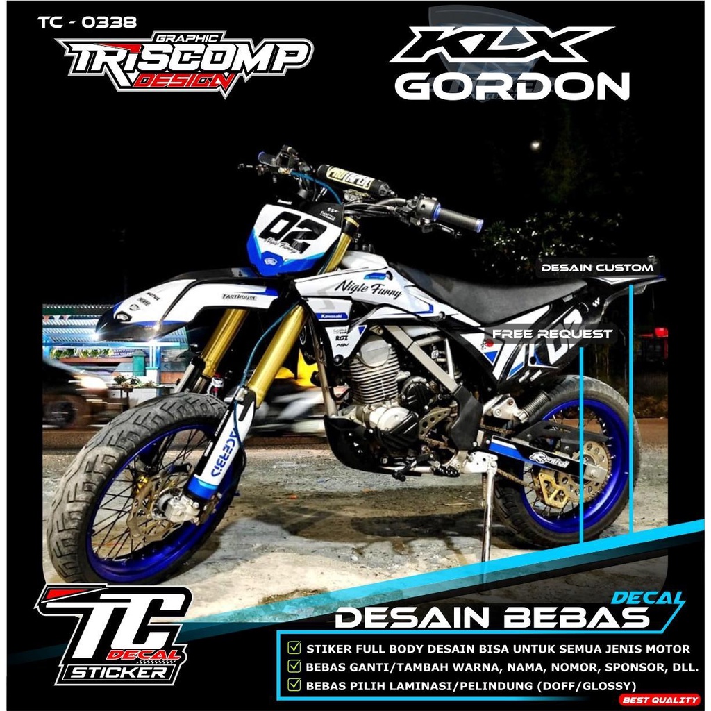 (Bisa Request) Sticker Decal Gordon Stiker Dekal Motor KLX Gordon / Dtracker / KLX 150BF Striping Go