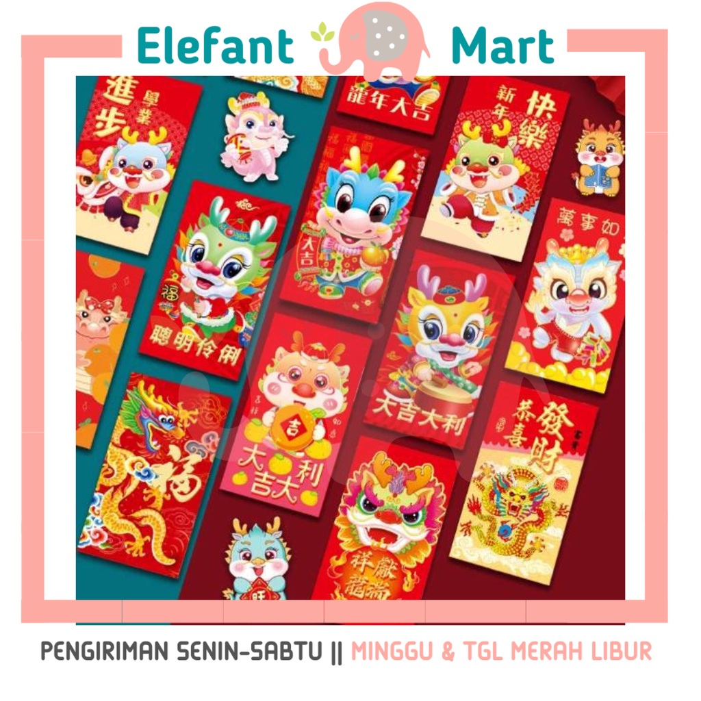 

ELEFANT Angpao Imlek Naga 2024 Amplop Sincia Angpau Panjang Kertas Hongpao Dragon Chinese New Year Red Envelope