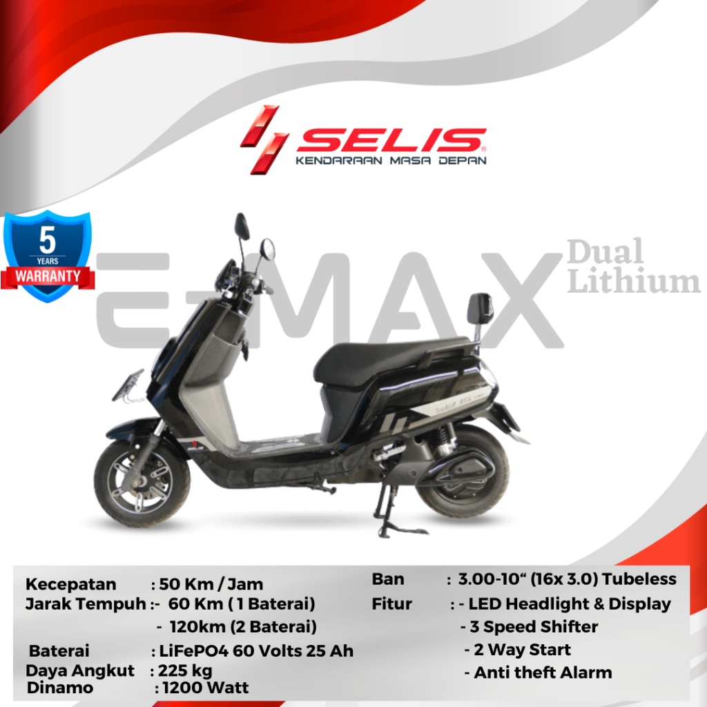 SELIS - E-Max Dual Battery Lihtium Sepeda Motor Listrik Motor Listrik Dewasa - Off The Road