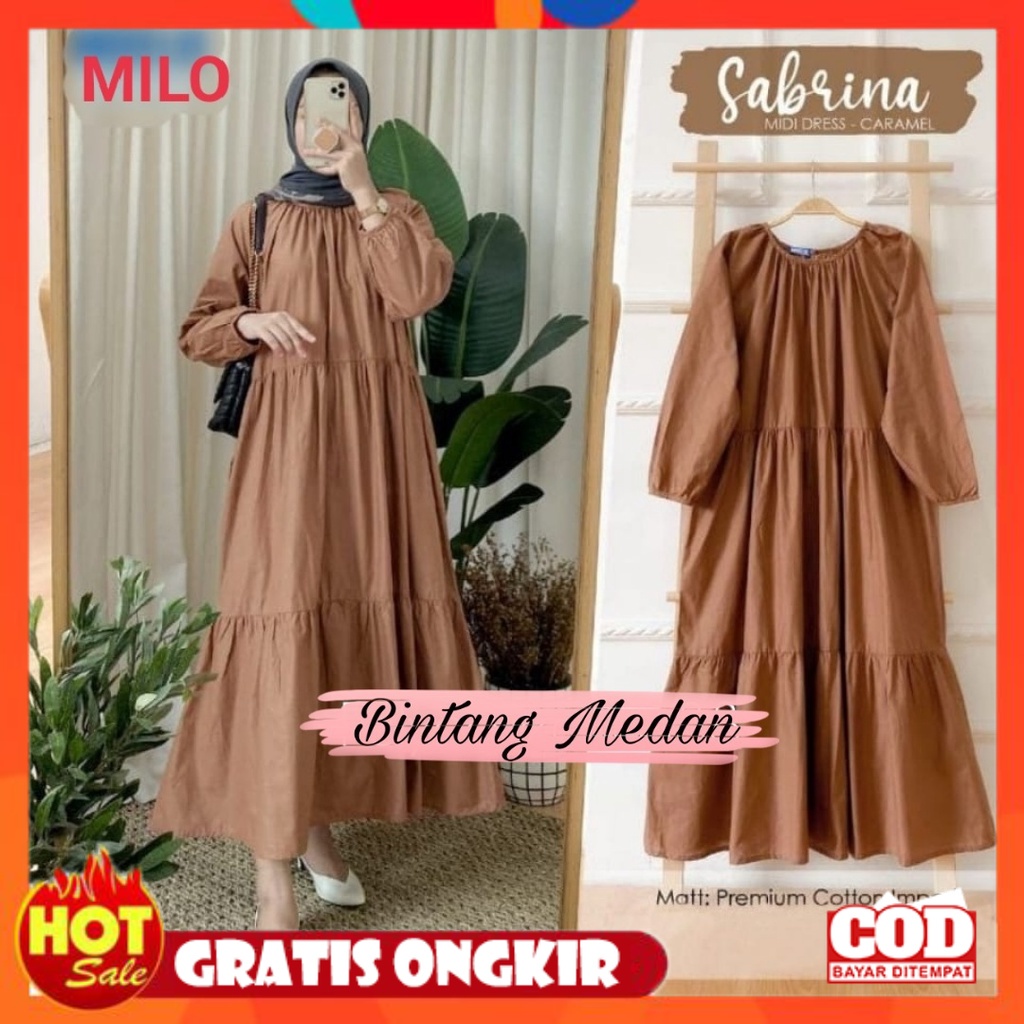 KAIN ADEM HALUS TEBAL / SABRINA MIDI DRESS GAMIS KATUN RAYON - TUNIK WANITA POLOS BAHAN KATUN RAYON