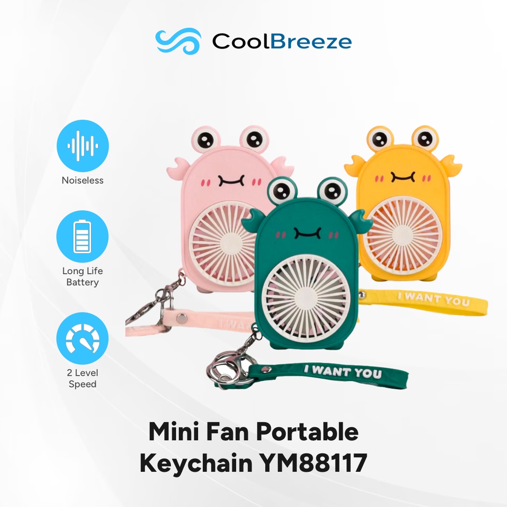 Kipas Angin Genggam Mini Portable CoolBreeze YM88117 Kartun Rechargeable + Tali Gantungan