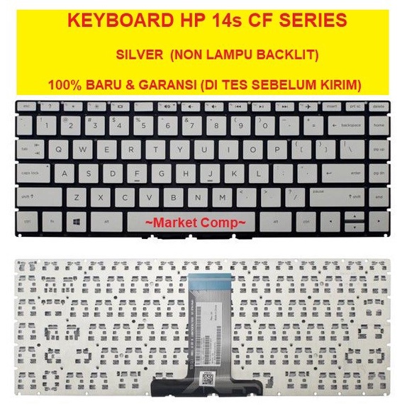 Keyboard Laptop HP 14s-cf2508tu 14s-cf2516tu 14s-cf2517tu 14s-cf2518tu - Silver No Lampu