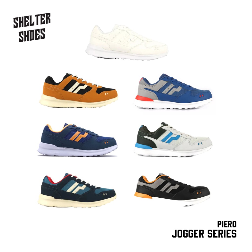 SEPATU PIERO JOGGER CLASSIC BLUE LIGHT GREY BLACK DARK GREY ALL WHITE MAJOLICA BLUE AMBER GOLD MAROC