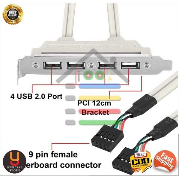 USB Extention Expansion Header 2 4 Port Rear Back Panel 9 Pin Bracket to Motherboard Adapter