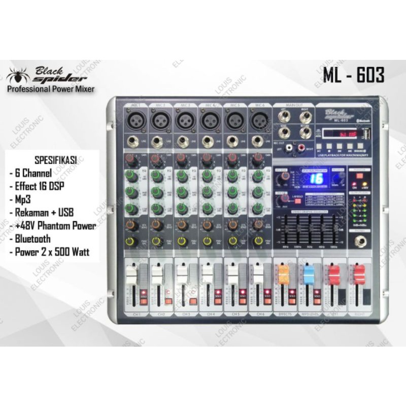 Power Mixer Black Spider ML 603 Mixer Black Spider ML603 6 Channel ORIGINAL