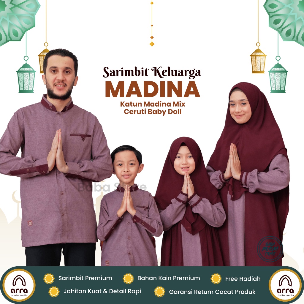 Baba Arra - Gamis Couple Pasangan Series Madina Maroon By Arra - Baju Couple Keluarga Lebaran Origin