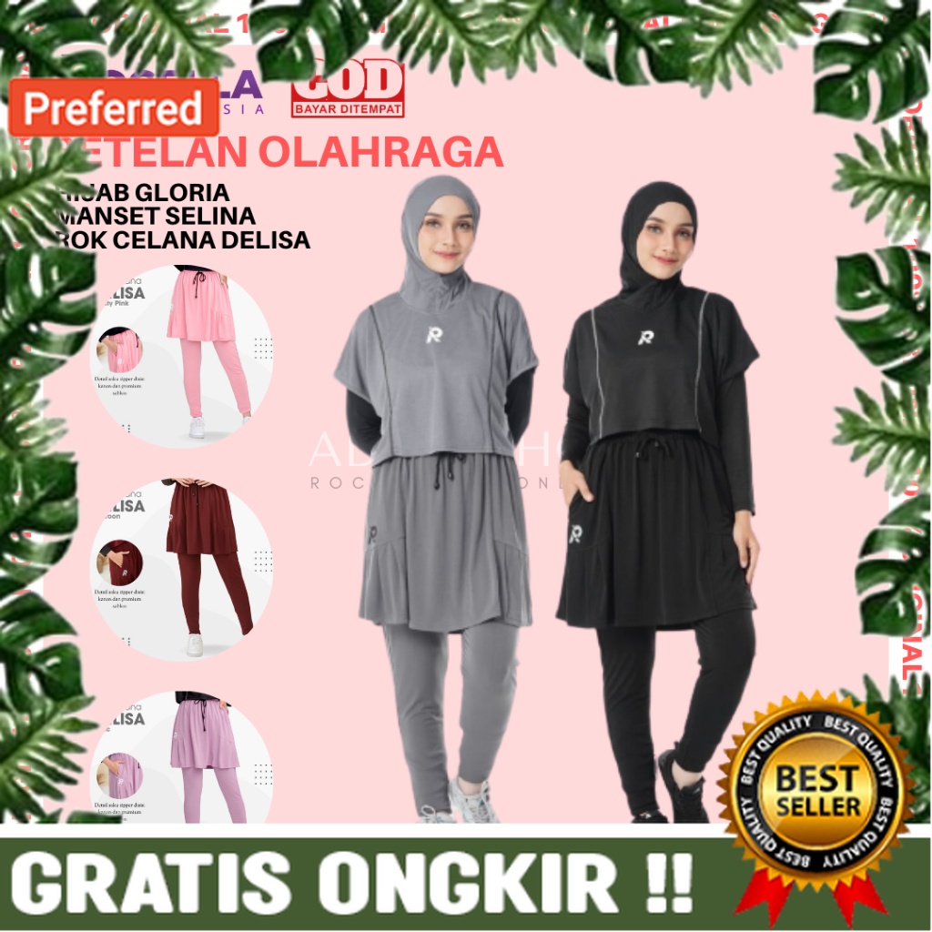 Setelan Olahraga Hijab Gloria dan Rok Celana Delisa Rocella Rok Celana Olahraga Pakaian Olahraga Out
