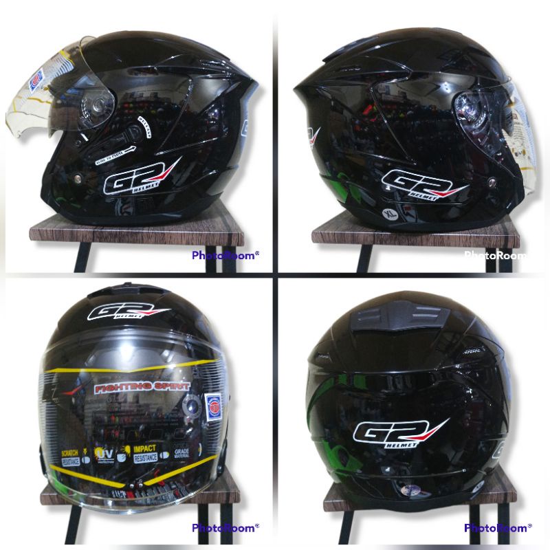 Helm G2 Optimax Dobel VISOR 2 Kaca Original Solid Hitam glos