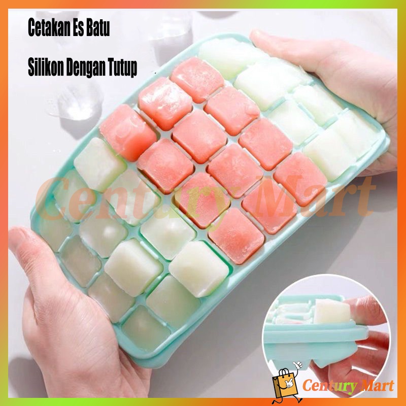 Cetakan Es Batu + Penutup/Tray Nampan Es Batu Silikon / Dengan Tutup Besar Cetakan Es Batu