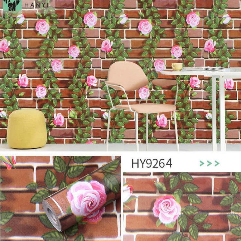 Termurah Grosir Wallpaper Dinding Sticker Dinding Batu Bata Coklat Bunga Putih PremiumCocok Untuk Us