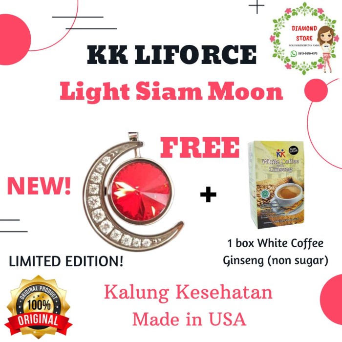 [ READY STOCK ] NEW Kalung KK LIFORCE Light Siam Moon Crystal + GRATIS White Coffee