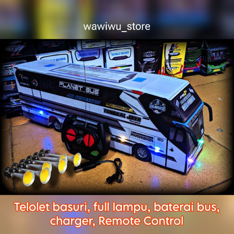 miniatur bus remote control, telolet basuri full asesoris lampu