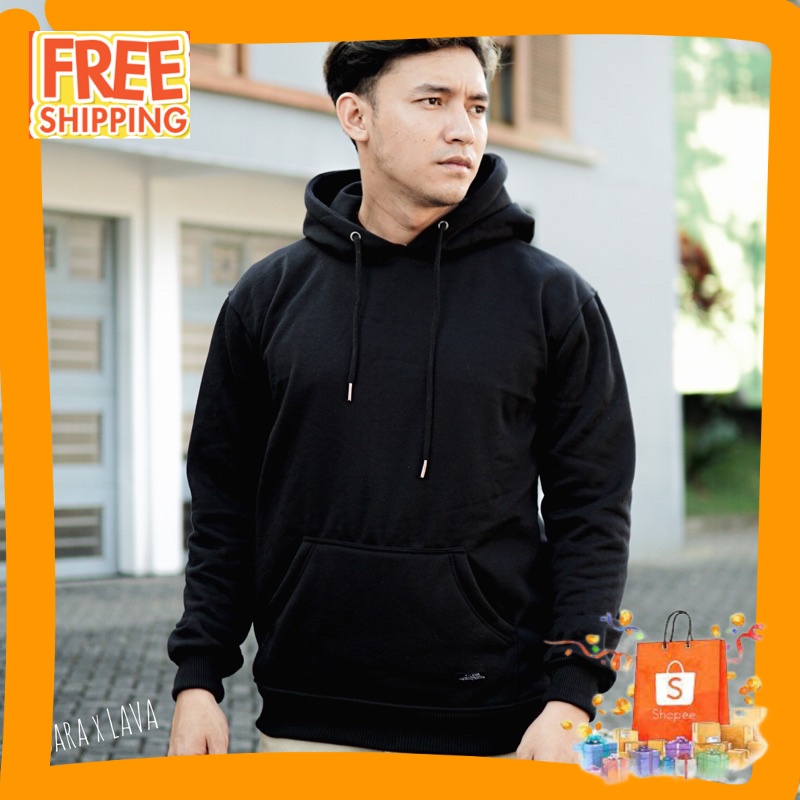 HOODIE PRIA POLOS MOTIF MURAH/ LAVA | Sweater Hoodie Polos Pria Original Premium TEBAL Hitam