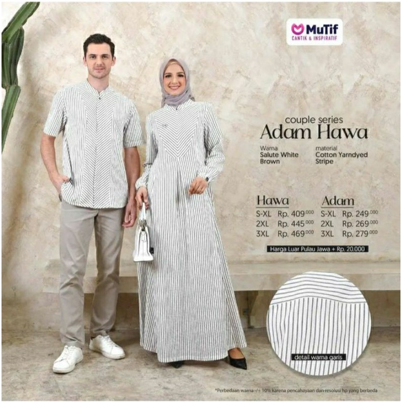 Baju Keluarga Mutif Couple Adam Hawa Salute White Brown Mutif Hawa Mutif Man Adam Baju Muslim Sarimbit Couple Lebaran 2024