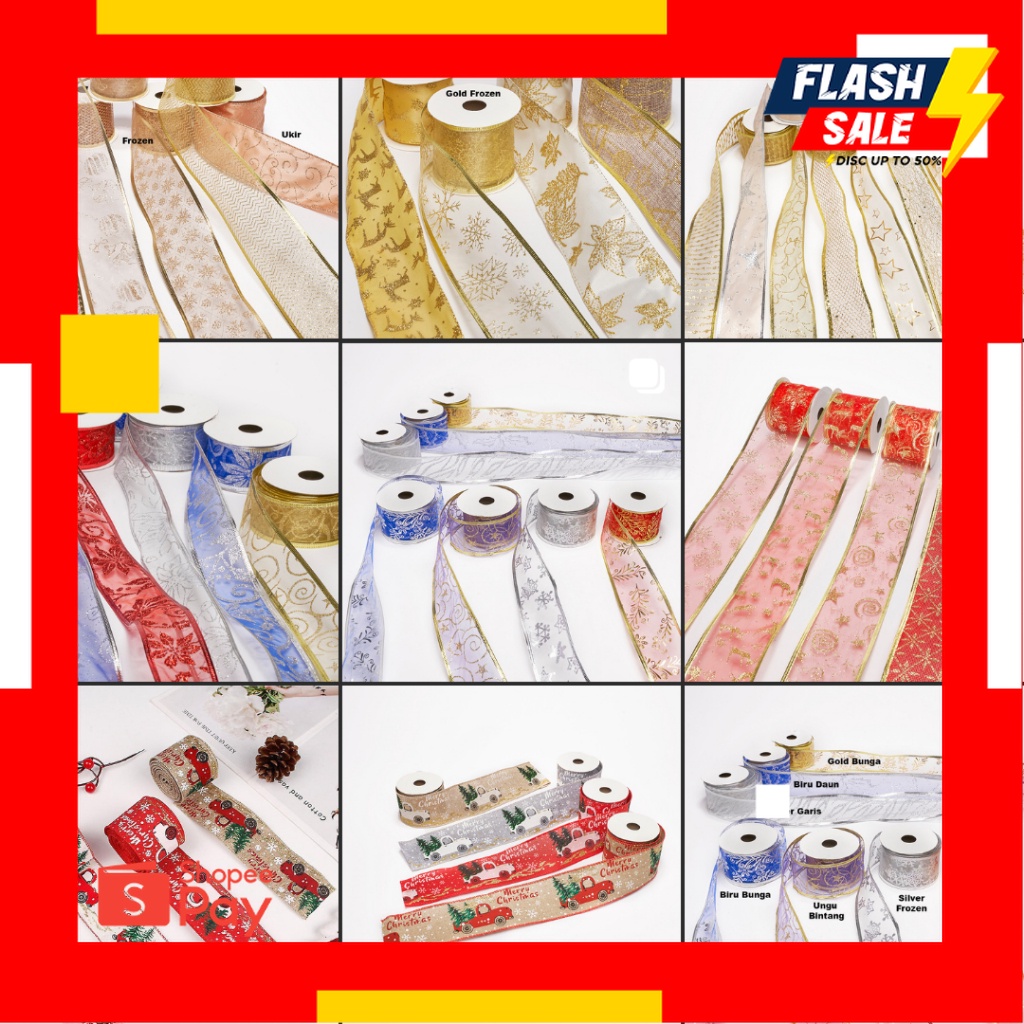 

12.12 SALE |Pita Pohon Natal Roll 4cm 5cm 6cm Motif Series Warna Red Gold Aksesoris Hiasan Dekorasi Ornament Pohon Natal
