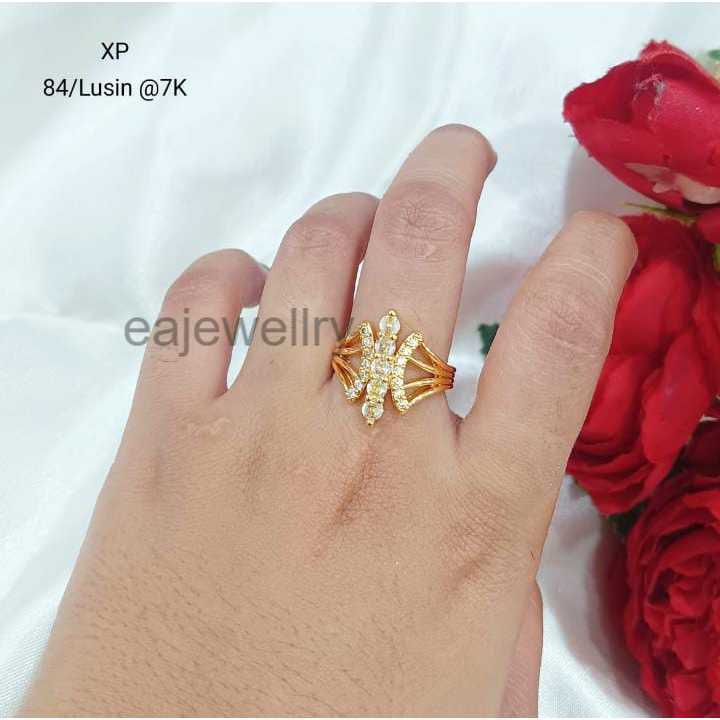 Cincin Wanita Titanium Asli Berlapis Emas Gold Perhiasan All Size
