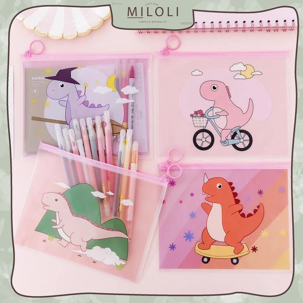 

[MILOLI] A5 POUCH TRANSPARANT MAGIC DINOSAUR Pvc Bag Zip Stationery - OT012