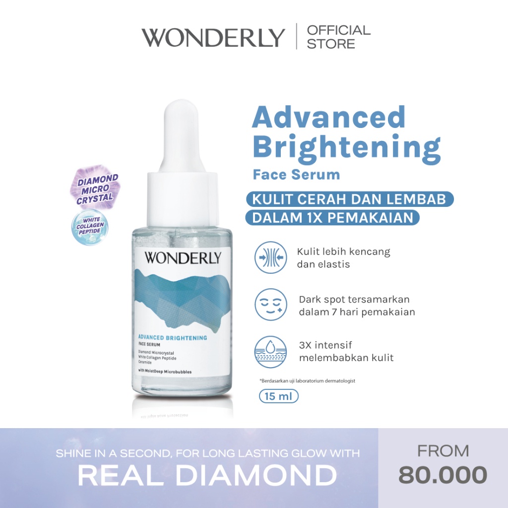 WONDERLY ADVANCED BRIGHTENING FACE SERUM REAL DIAMOND MICROCRYSTAL MENCERAHKAN KULIT GLOWING 14 HARI