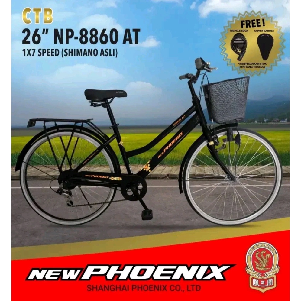 Sepeda Keranjang Dewasa Phoenix NP-8860 & NP-8860 AT Ukuran 26 Inch 7 Speed Shimano Terbaru Termurah