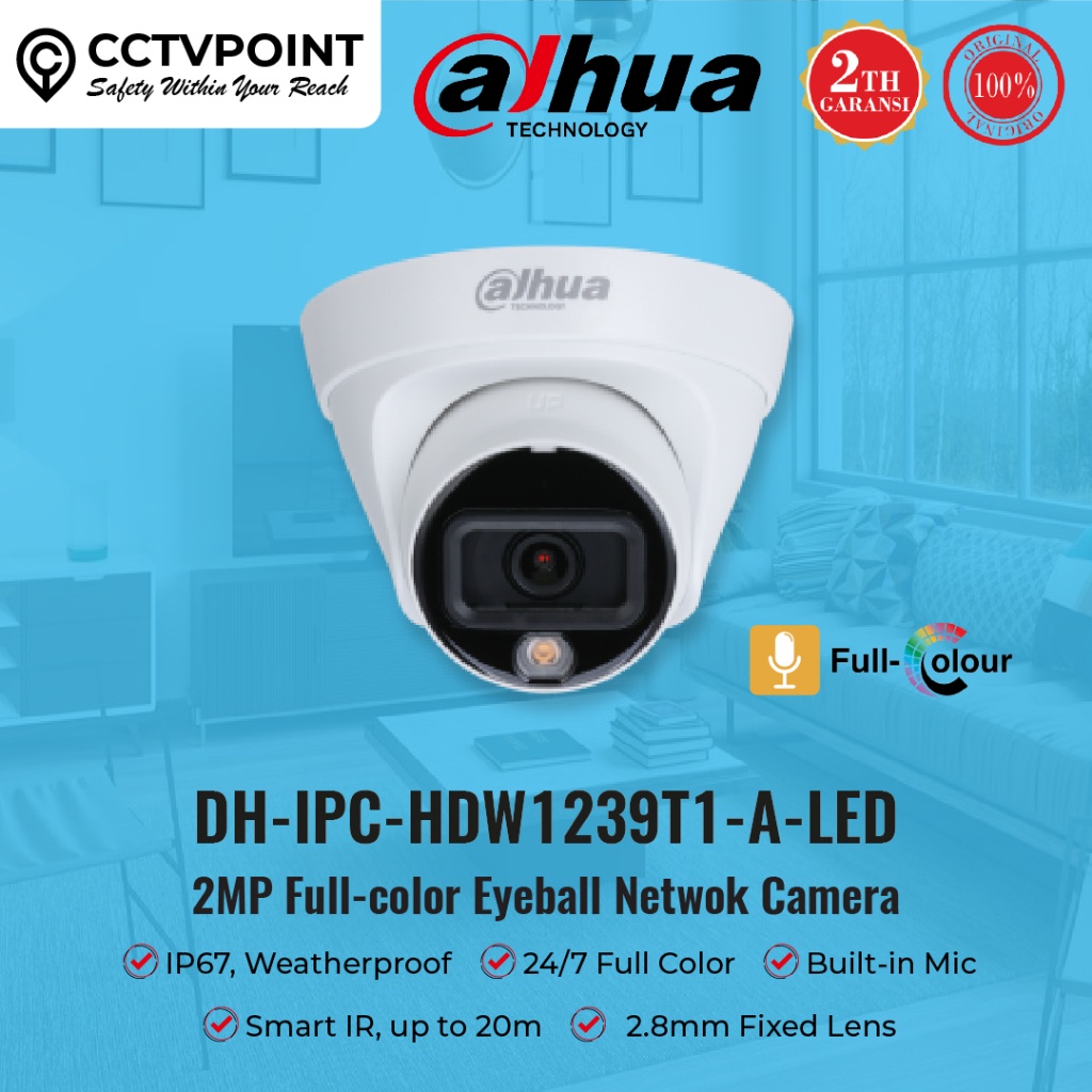 DAHUA IPC-HDW1239T1-A-LED 2MP Full Color Audio MIC IP Camera Indoor