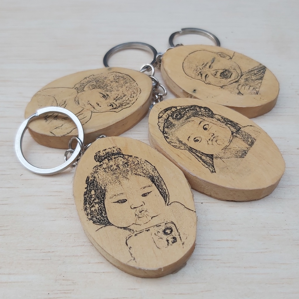 Gantungan kunci lukisan foto SKETSA mediia kayu OVAL