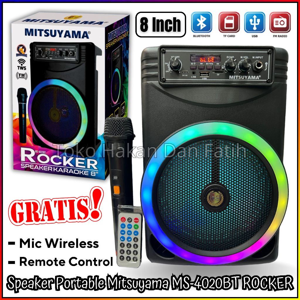 SPEAKER BLUETOOTH PORTABEL MITSUYAMA MS-4020 BT MS 4020 BT ROCKER 8IN 8 IN 8 INCH FREE MIC WIRELESS 