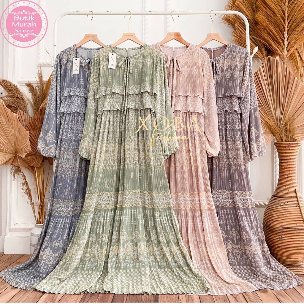 Xoba Fashion 3335 Gaun Busana Muslim Wanita Ceruti Bunga