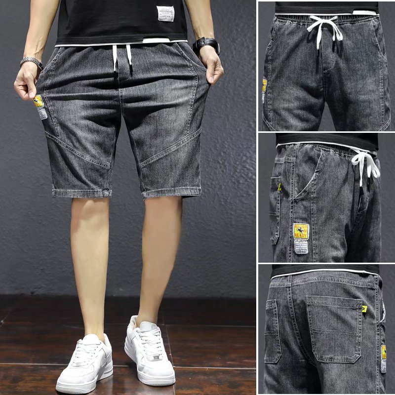 Men's loose and versatile casual pants, washed cropped pants