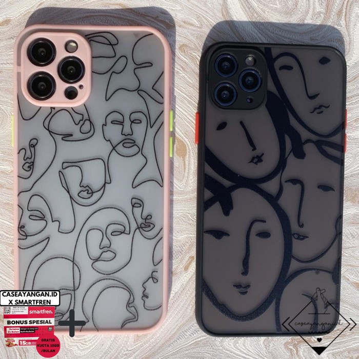 Face Hybrid Case Iphone 11 12 PRO MAX MINI Casing Cute Simple Doff - BLACK, 11 PRO MAX