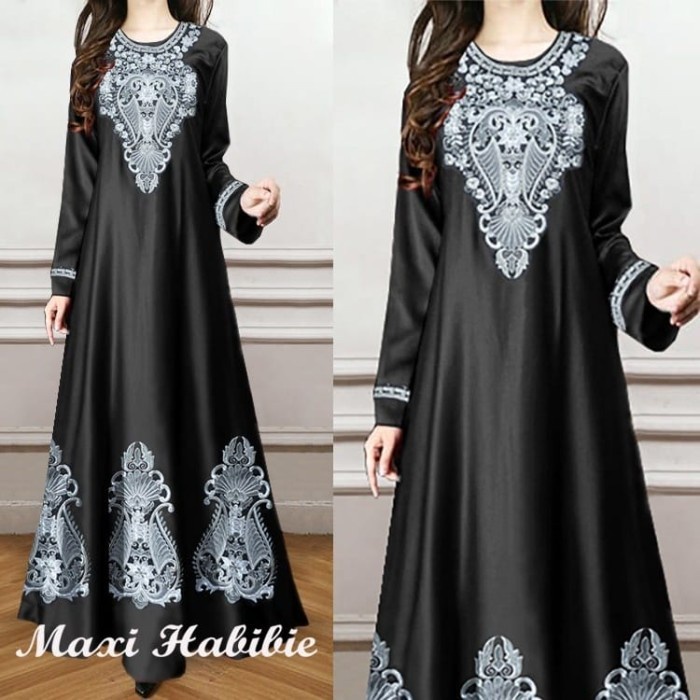 Toko88id - Baju Muslim Wanita Jumbo Size L dan XL Maxi Bordier Elegant White - Hitam, L