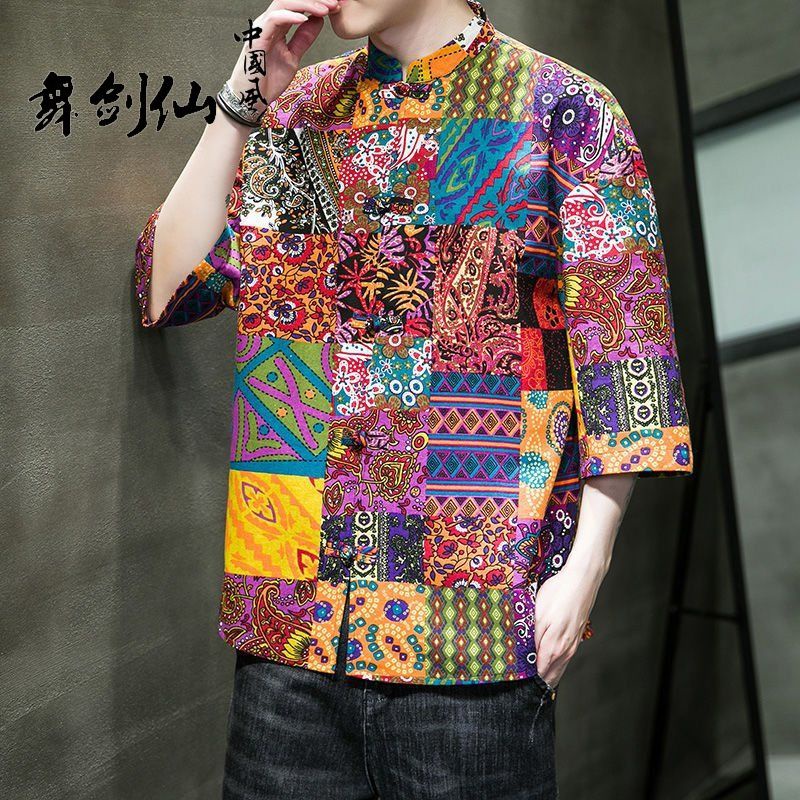 Linen shirt, men's short sleeved shirt, men's cotton and linen half sleeved top