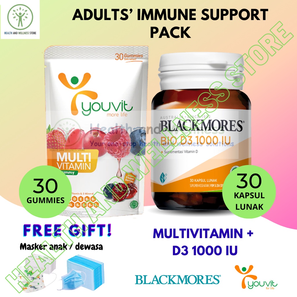 Youvit Multivitamin Dewasa 30 Gummies Dan Blackmores Bio D3 1000 IU 30 Kapsul Lunak Paket