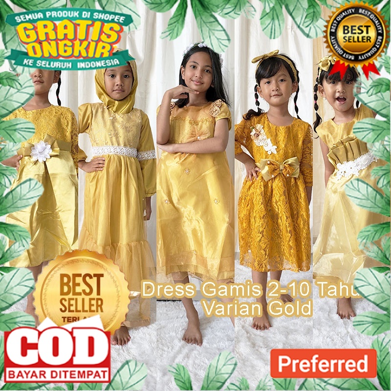 Dress Pesta Anak Warna Gold Dress Anak 4 5 Tahun Baju Warna Kuning Gold Mustard Gamis Anak Warna Gol
