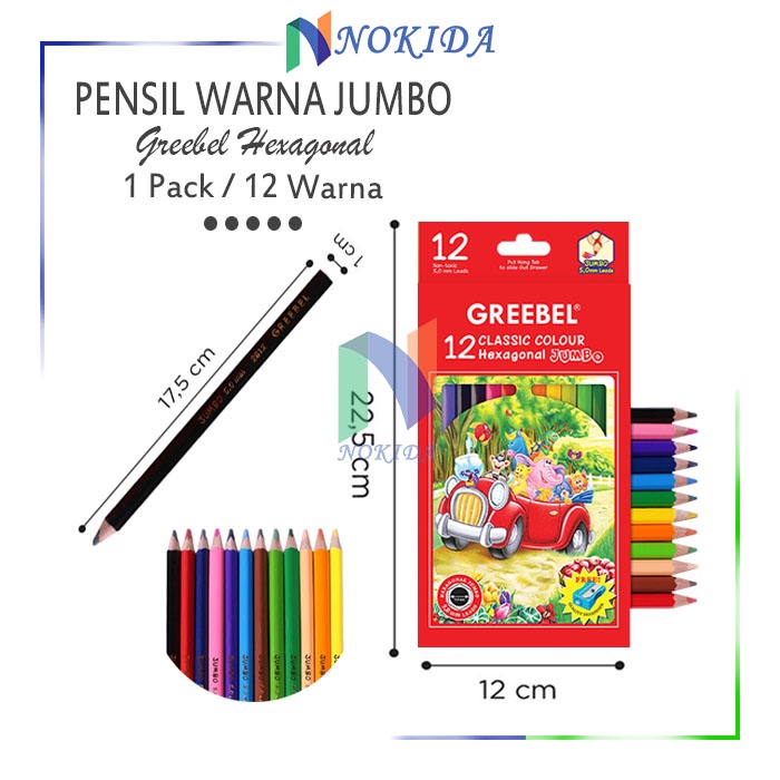 Nokida Pensil Warna Greebel Hexagonal Pencils / Colors Pencil Jumbo / Alat Tulis Gambar Warna Warni 